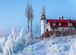 Stany Zjednoczone, Stan Michigan, Latarnia morska Point Betsie, Muzeum Point Betsie Light, Lód, Zima