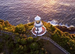 Latarnia morska, Sugarloaf Point Lighthouse, Drzewa, Morze, Z lotu ptaka, Australia