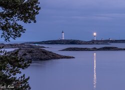 Morze, Skały, Domy, Latarnia morska, Store Torungen Lighthouse, Wyspa Store Torungen, Hrabstwo Agder, Norwegia