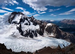 Lodowiec, Glaciar Piedras Blancas, Góry, Śnieg, Niebo, Chmury, Patagonia, Argentyna
