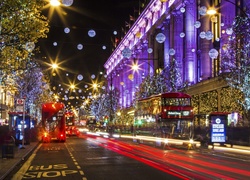 Londyn, Świątecznie, Samochody, Oświetlenie, Noc