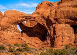 Stany Zjednoczone, Stan Utah, Park Narodowy Arches, Skały, Łuk skalny, Double Arch