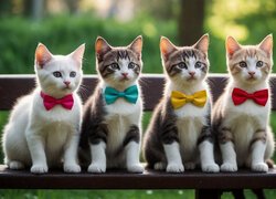 Małe kotki z kolorowymi muszkami