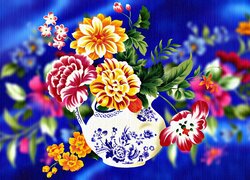 Malowany dzbanek z kwiatami w grafice