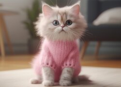 Mały kotek w różowym ubranku