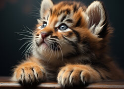 Mały tygrys z łapkami na desce