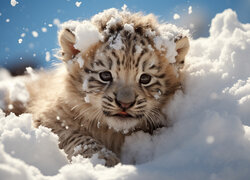 Mały tygrysek w śniegu