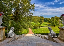 Marmurowe lwy na schodach w pawłowskim parku przypałacowym