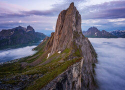 Góry, Segla, Skała, Mgła, Senja, Norwegia