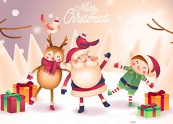 Mikołaj z elfem i reniferem