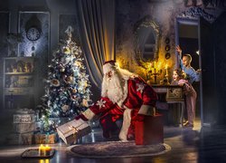 Mikołaj, Prezenty, Choinka, Dzieci, Boże Narodzenie