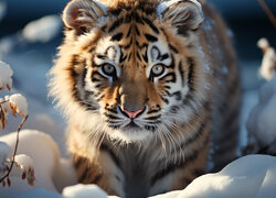 Młody tygrys na śniegu