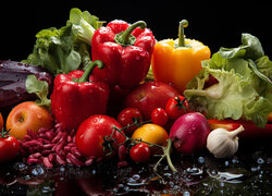 Warzywa, Papryka, Pomidory, Jabłka, Sałata