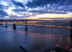 Most, Bay Bridge, Zatoka San Francisco, Chmury, Oakland, Kalifornia, Stany Zjednoczone