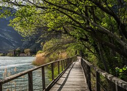 Jezioro, Lago di Toblino, Most, Drzewa, Góry, Włochy