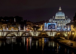 Rzeka, Most, Bazylika, Miasto, Nocą, Watykan