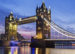 Anglia, Londyn, Rzeka Tamiza, Most, Tower Bridge, Noc, Światła