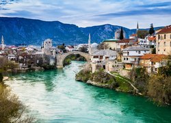 Bośnia i Hercegowina, Miasto, Mostar, Rzeka, Neretwa, Stary Most, Góry, Domy, Drzewa