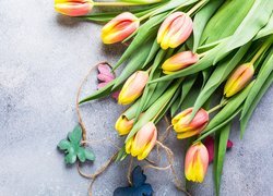 Kolorowe, Tulipany, Drewniane, Motylki, Sznurek
