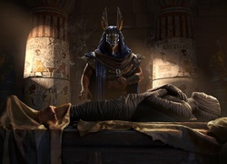 Mumia i postać w scenie z gry Assassins Creed: Origins