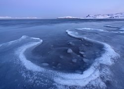 Na brzegu morza Barentsa w Teriberce zimą