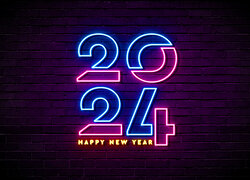 Neon z życzeniami noworocznymi na 2024 rok