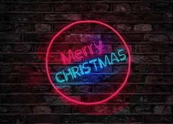 Boże Narodzenie, Napis, Merry Christmas, Neon, Ściana