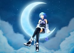 Gra, Kingdom Hearts Birth by Sleep, Dziewczyna, Aqua, Księżyc, Niebo, Chmury, Noc