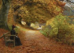 Obraz A wooded path in autumn - Hans Andersen Brendekilde