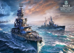 Okręty na wzburzonym morzu w grze World of Warships