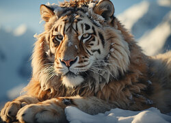 Leżący, Tygrys, Głowa, Śnieg