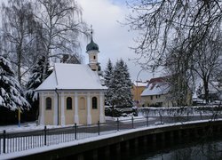 Kościół, Kaplica, Drzewa, Most, Zima
