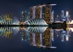 Noc, Gardens by the Bay, Oświetlony, Hotel Marina Bay Sands, Singapur