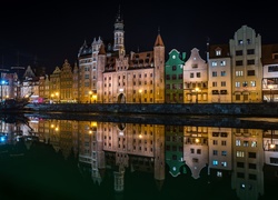 Polska, Gdańsk, Kamienice, Rzeka, Miasto nocą