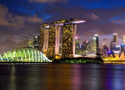 Noc, Gardens by the Bay, Oświetlony, Hotel, Marina Bay Sands, Singapur