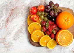 Owoce, Pomarańcze, Cytryny, Truskawki, Jabłka, Winogrona, Deska
