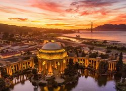 Zabytek, Pałac Sztuk Pięknych, Palace of Fine Arts, Most, Golden Gate Bridge, Cieśnica Golden Gate, San Francisco, Kalifornia, Stany Zjednoczone