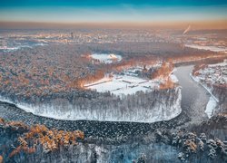 Zima, Park, Drzewa, Rzeka Wilia, Wilno, Litwa