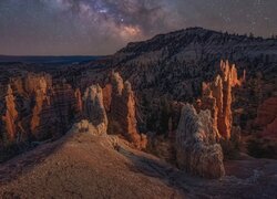 Góry, Skały, Noc, Gwiazdy, Fairyland Canyon, Park Narodowy Bryce Canyon, Stany Zjednoczone