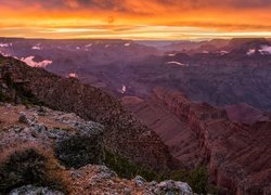 Zachód słońca, Kaniony, Park Narodowy Wielkiego Kanionu, Arizona, Stany Zjednoczone