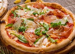 Pizza, Ser, Szynka parmeńska, Rukola, Deska