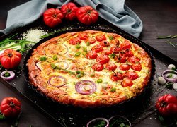 Pizza, Foremka, Papryka, Cebula, Pomidory, Ser, Serwetka