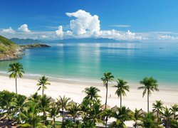 Morze, Plaża An Bang Beach, Palmy, Chmury, Hoi An, Wietnam