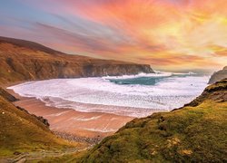 Morze, Wybrzeże, Słoneczny blask, Człowiek, Zatoka, Plaża, Silver Strand Beach, Malin Beg, Hrabstwo Donegal, Irlandia