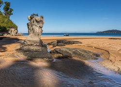 Plaża, Totaranui Camping Area, Wybrzeże, Morze, Skały, Park Narodowy Abel Tasman, Tasmania, Nowa Zelandia