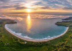Irlandia, Hrabstwo Donegal, Morze, Plaża, Tramore Beach, Przylądek Horn Head Peninsula, Zachód słońca