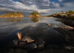 Jezioro, Ładoga, Drzewa, Skały, Karelia, Rosja