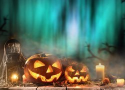 Halloween, Dynie, Świece, Lampion