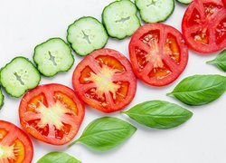 Warzywa, Pomidory, Ogórek, Listki, Bazylii