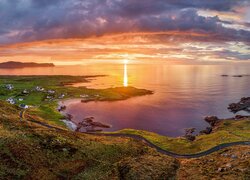 Irlandia, Hrabstwo Donegal, Morze, Półwysep Rosguill, Zatoka, Zachód słońca